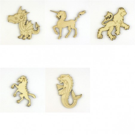 Pack 5 animaux fantastiques, murènes, licorne, dragon, lion