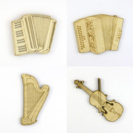 Pack 4 instruments de musique, accordéons, harpe, violon