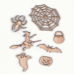 Pack Halloween N°5, araignée, toile d'araignée, sorcière, chaudron, chauve-souris, fantôme, citrouille