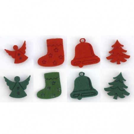 Pack de 8 sujets en feutrine pour Noël, coloris rouge et vert