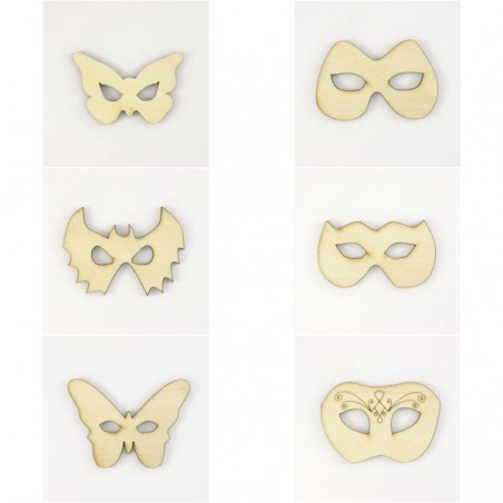 Pack de 6 masques de carnaval en bois