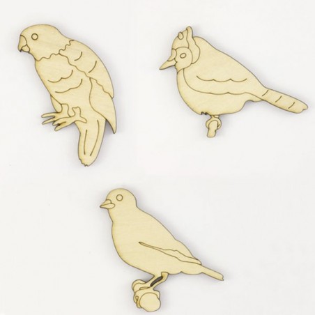 Pack de 3 petits oiseaux : perruches et canaris en bois