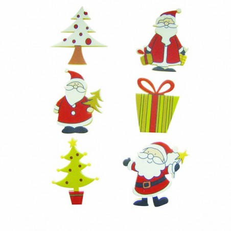 6 Père-Noël et sapins stickers en bois