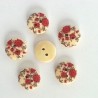 5 Boutons bois fleurs rouge