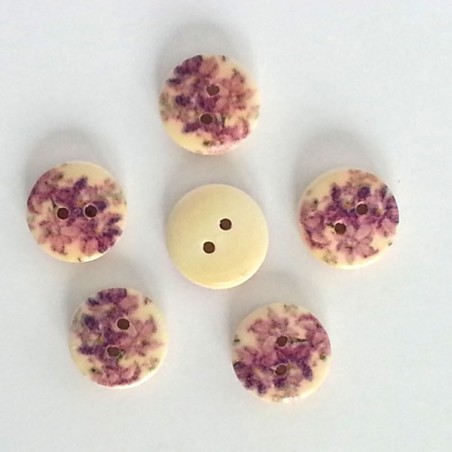 5 Boutons bois fleurs lilas