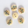 5 Boutons bois fleurs bleu ciel