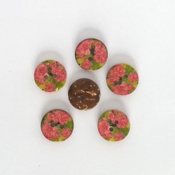 5 Boutons coco fleurs roses et vert