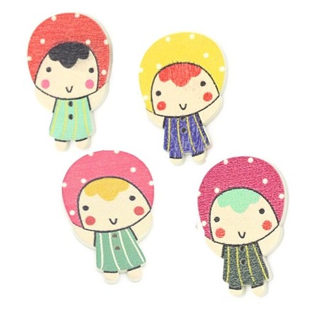 4 Boutons bois petite fille 3,9 x 2,6 cm