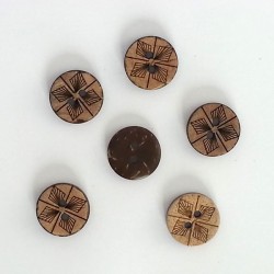 5 Boutons coco aspect cuir - décor fleur 2 trous, 15 mm