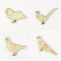 Pack de 4 oiseaux : pigeon, canard faisan et perdrix en bois