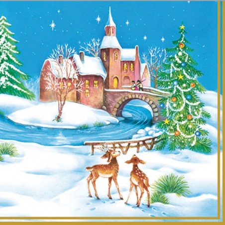 Serviette Noël chateau et cerf