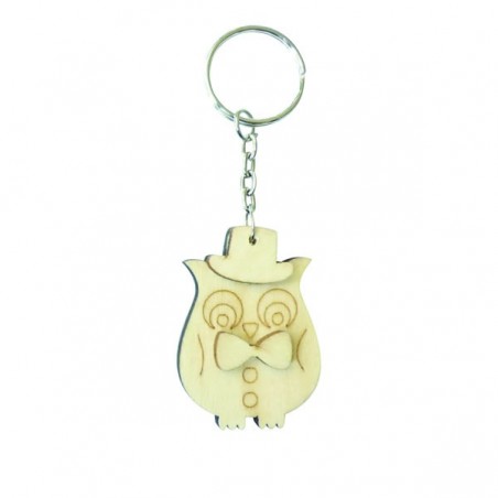 Chouette (hibou) porte-clef en bois à décorer