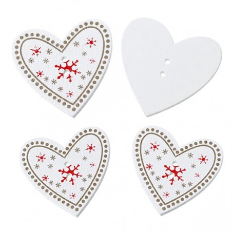 3 boutons coeur de Noël blanc