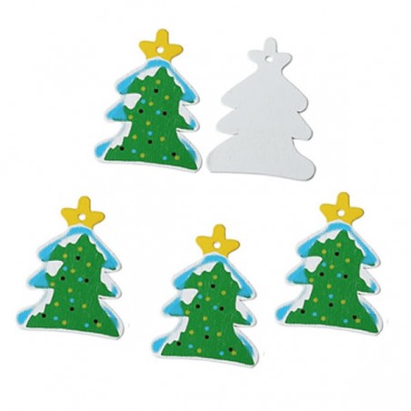 4 sapins de Noël pendentif bois