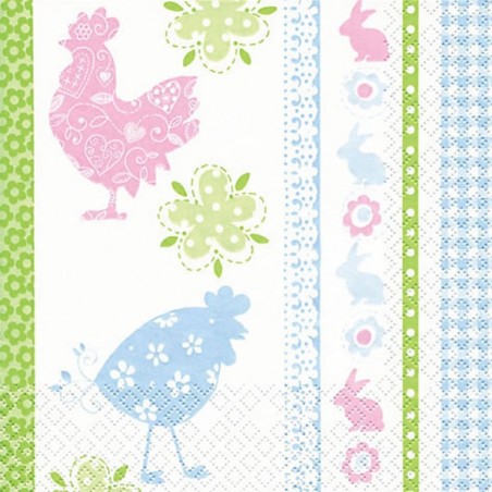 Serviette poules et lapins