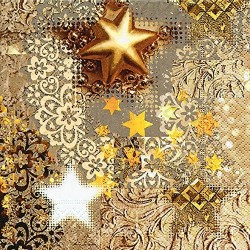 Serviette papier Noël dominante tons or et étoiles pour Noël