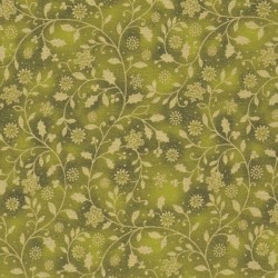 Tissu coton Noël  arabesques dorée fond vert 55 x 50 cm