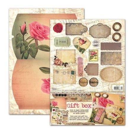 Boite cadeau à monter décor vintage rose carte postale coeur studio light