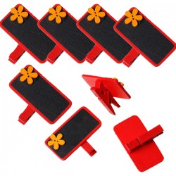 6 marque place ou porte-photo, décor rouge fleur orange et ardoise noire, avec pince à linge en bois