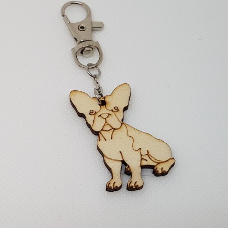 Porte-clef chien bouledogue en bois à décorer ou pas avec mousqueton