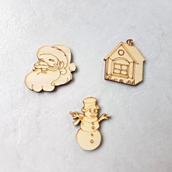 3 Décors de Noël en bois Maison d'hiver, Père Noël et bonhomme de neige à décorer ou pas