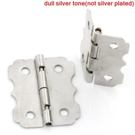 Deux petites charnières 20x15 mm argent avec vis coffret petit meuble