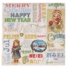 Serviette Joyeux Noël bonne année multiligue avec décor textes, filles, train vapeur... style années 50, tons de Noël